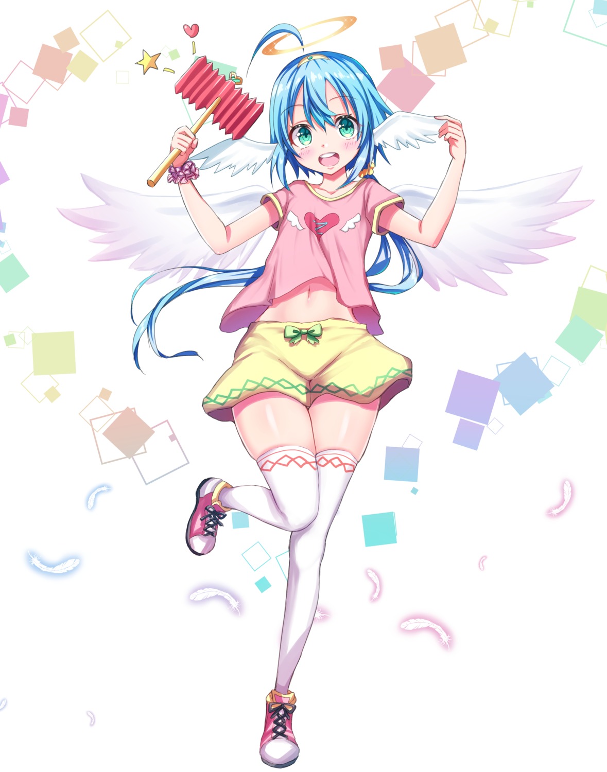 angel shirt_lift tenzeru thighhighs wings