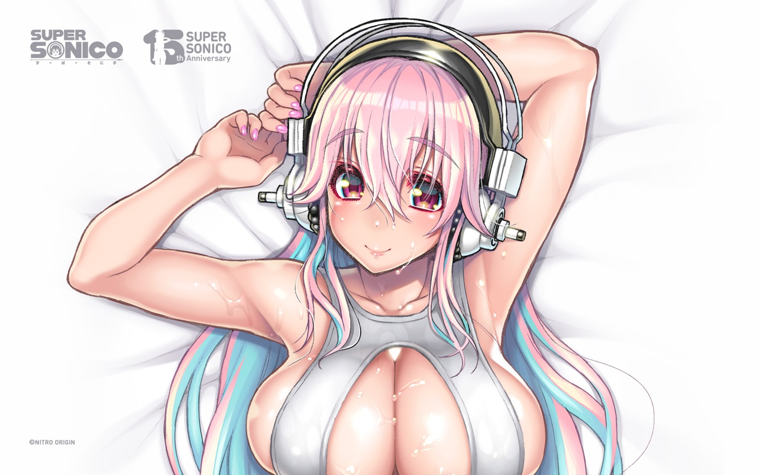 headphones no_bra sonico super_sonico tsuji_santa wallpaper