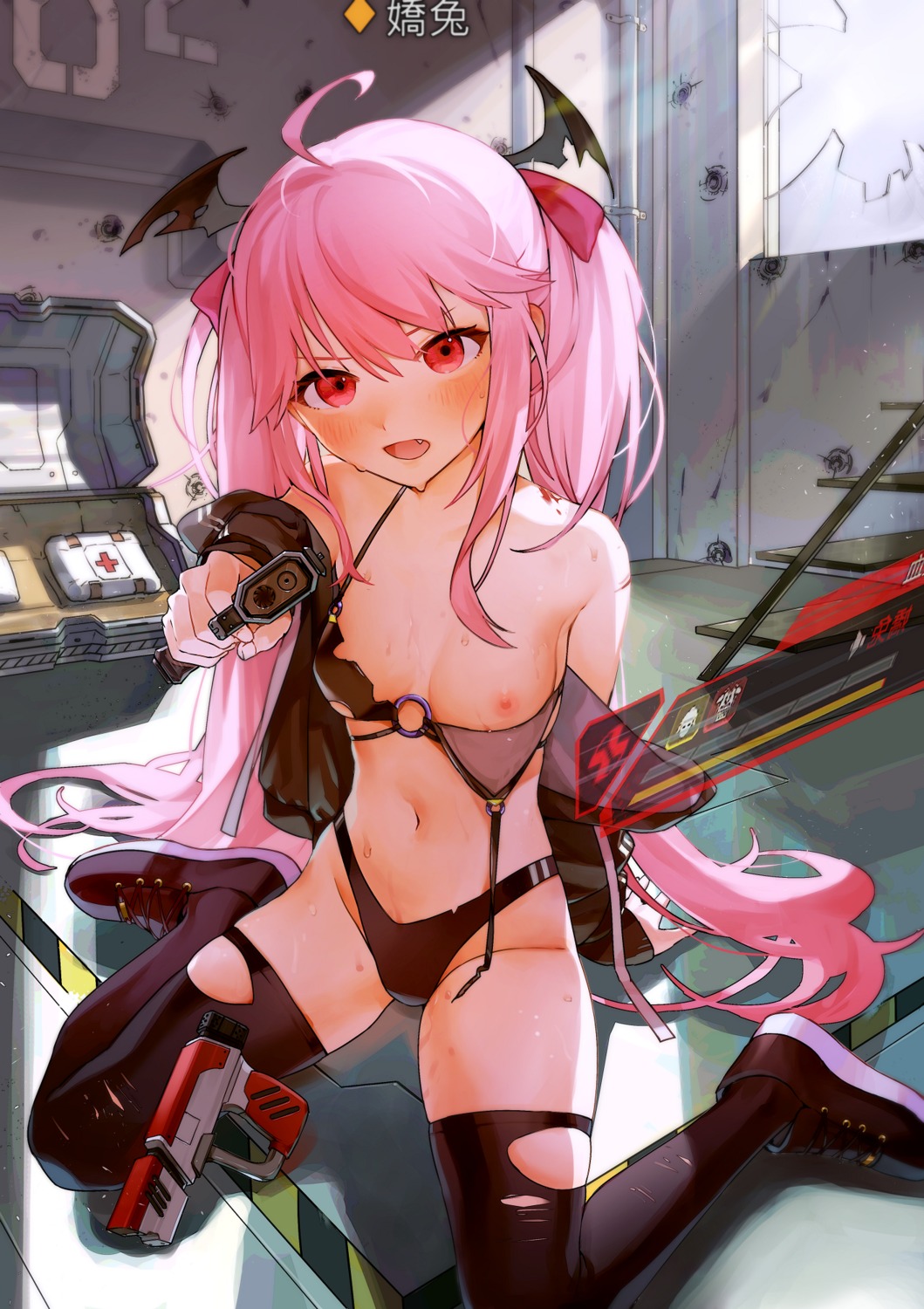 apex_legends bikini breasts g_li gun indie_virtual_youtuber nipples open_shirt swimsuits thighhighs torn_clothes wings