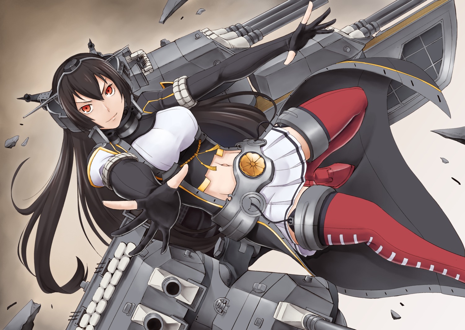 gun kantai_collection nagato_(kancolle) pectong thighhighs