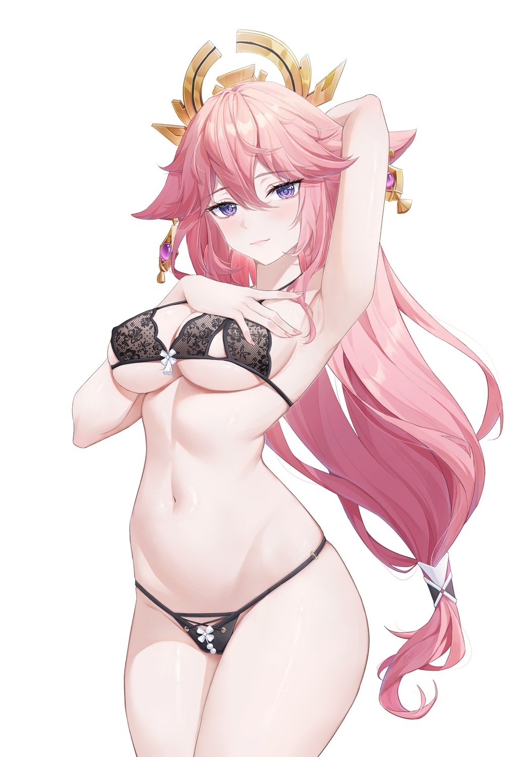 animal_ears bra genshin_impact kitsune lingerie pantsu tujiu_sama yae_miko