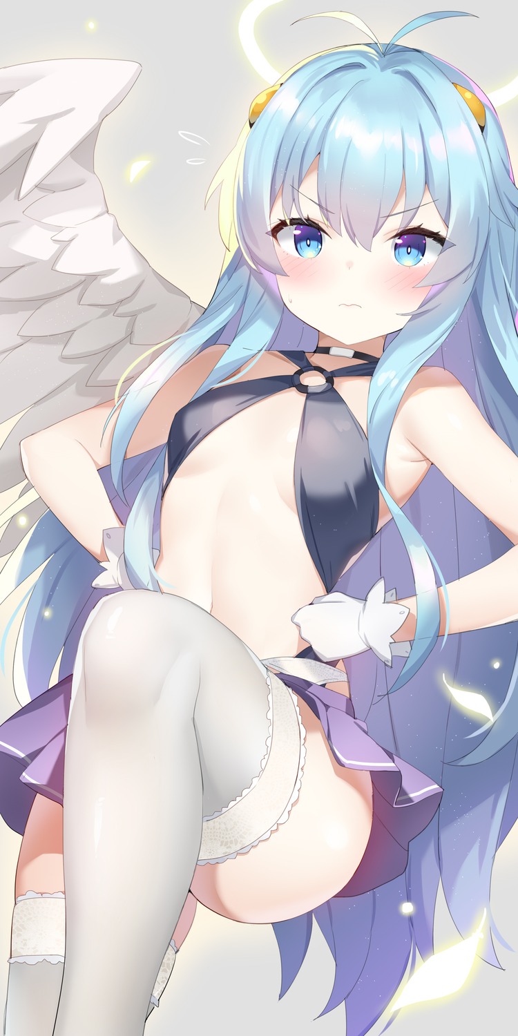 angel loli no_bra serin199 skirt_lift thighhighs wings