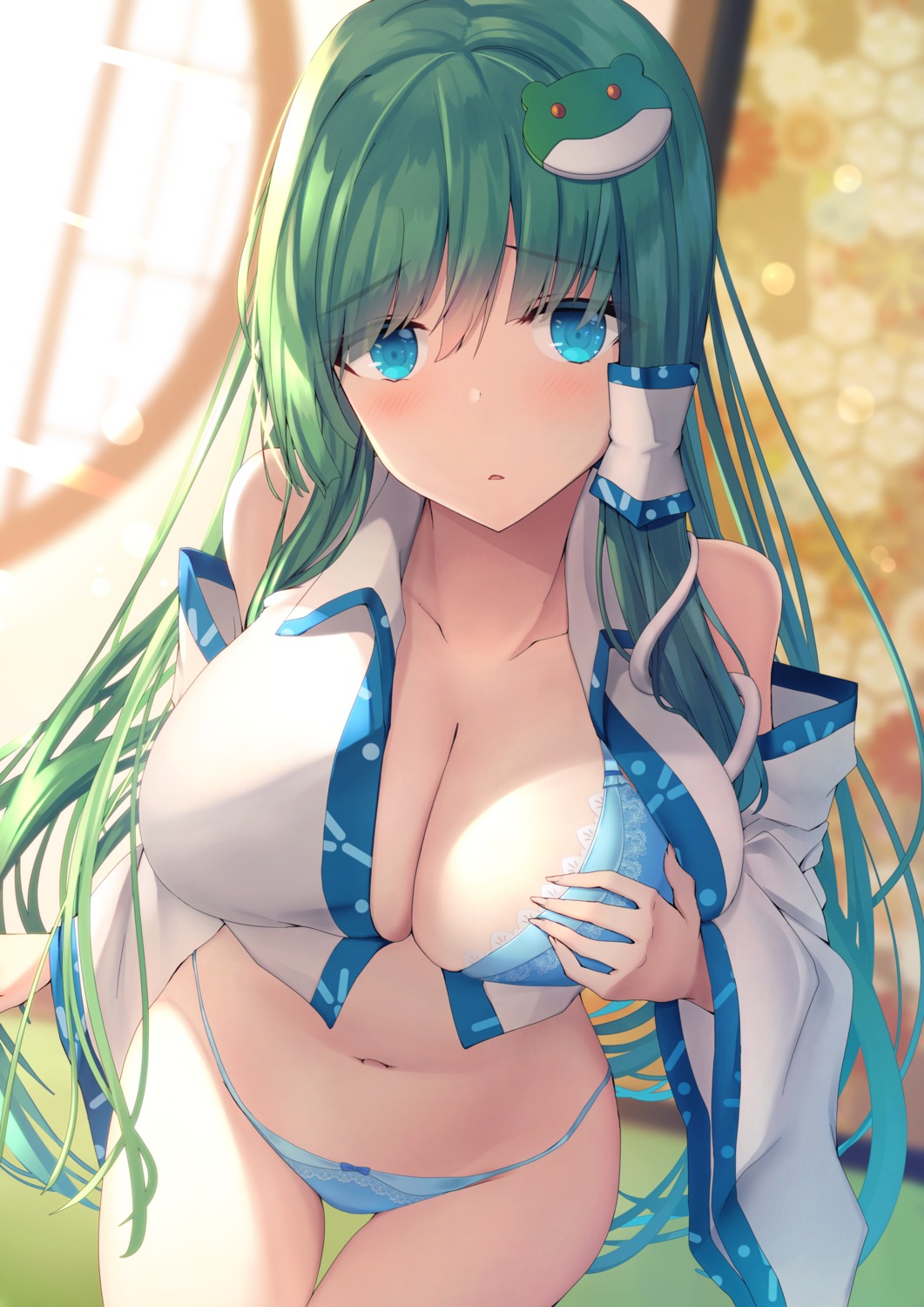 bra kochiya_sanae liya open_shirt pantsu touhou