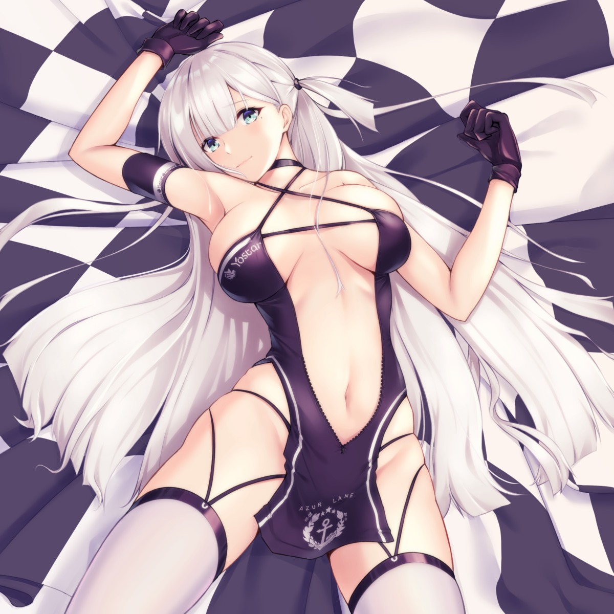 azur_lane dress enchuu no_bra shoukaku_(azur_lane) skirt_lift stockings thighhighs