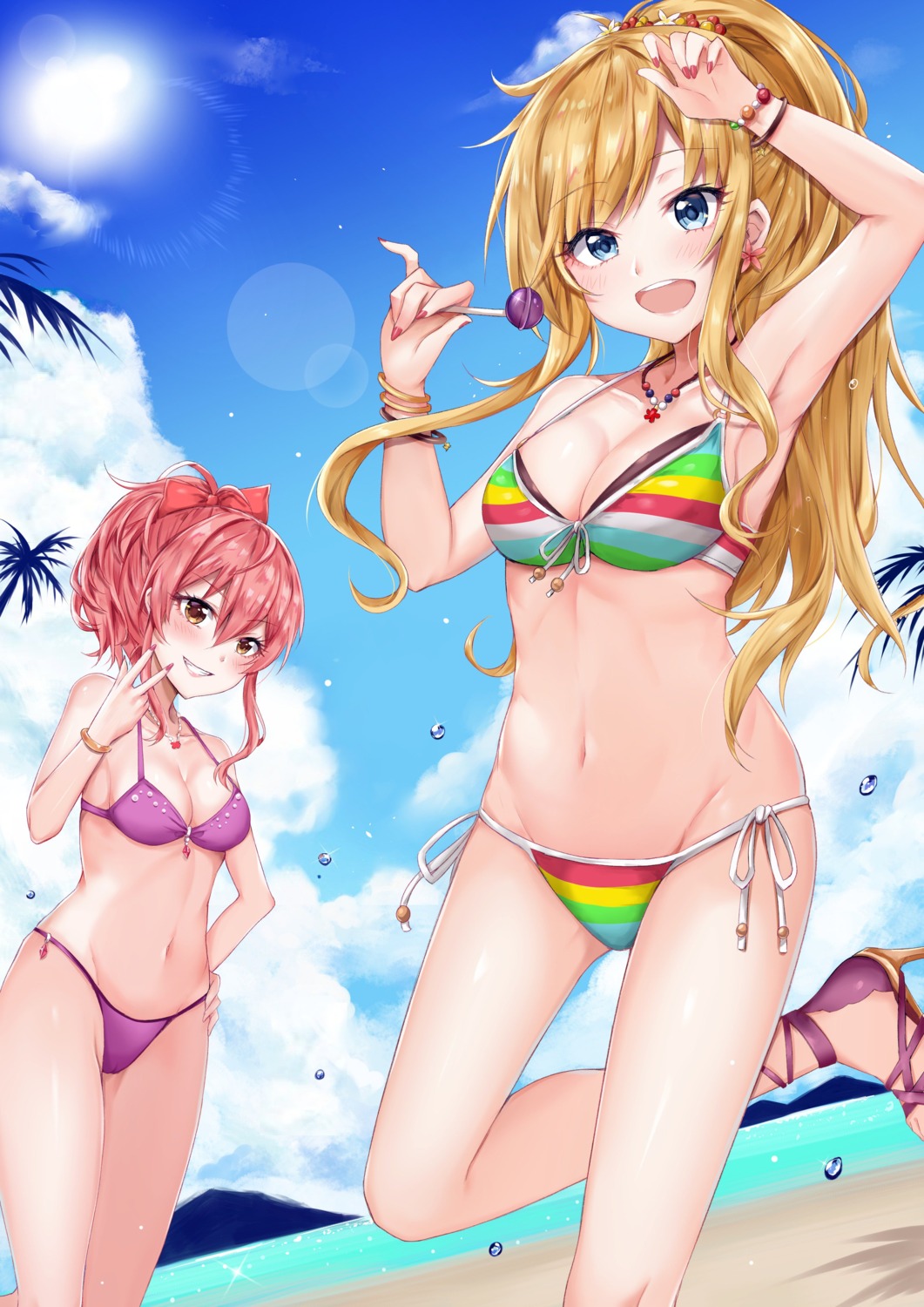 bikini cleavage coffeedog heels jougasaki_mika ootsuki_yui swimsuits the_idolm@ster the_idolm@ster_cinderella_girls