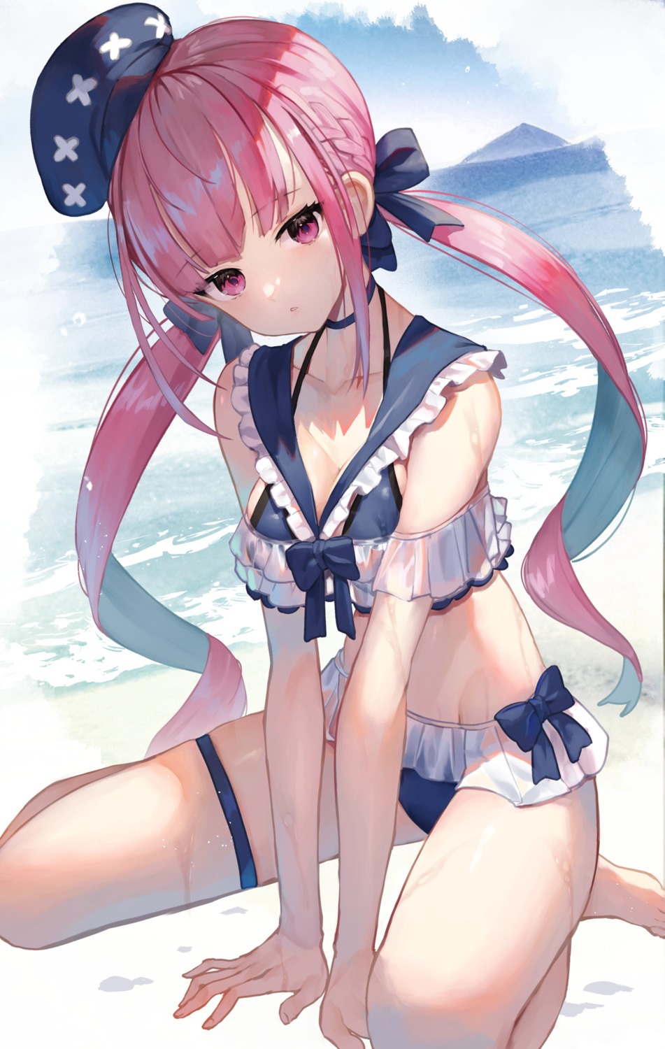 bikini garter hololive minato_aqua scottie see_through swimsuits wet wet_clothes