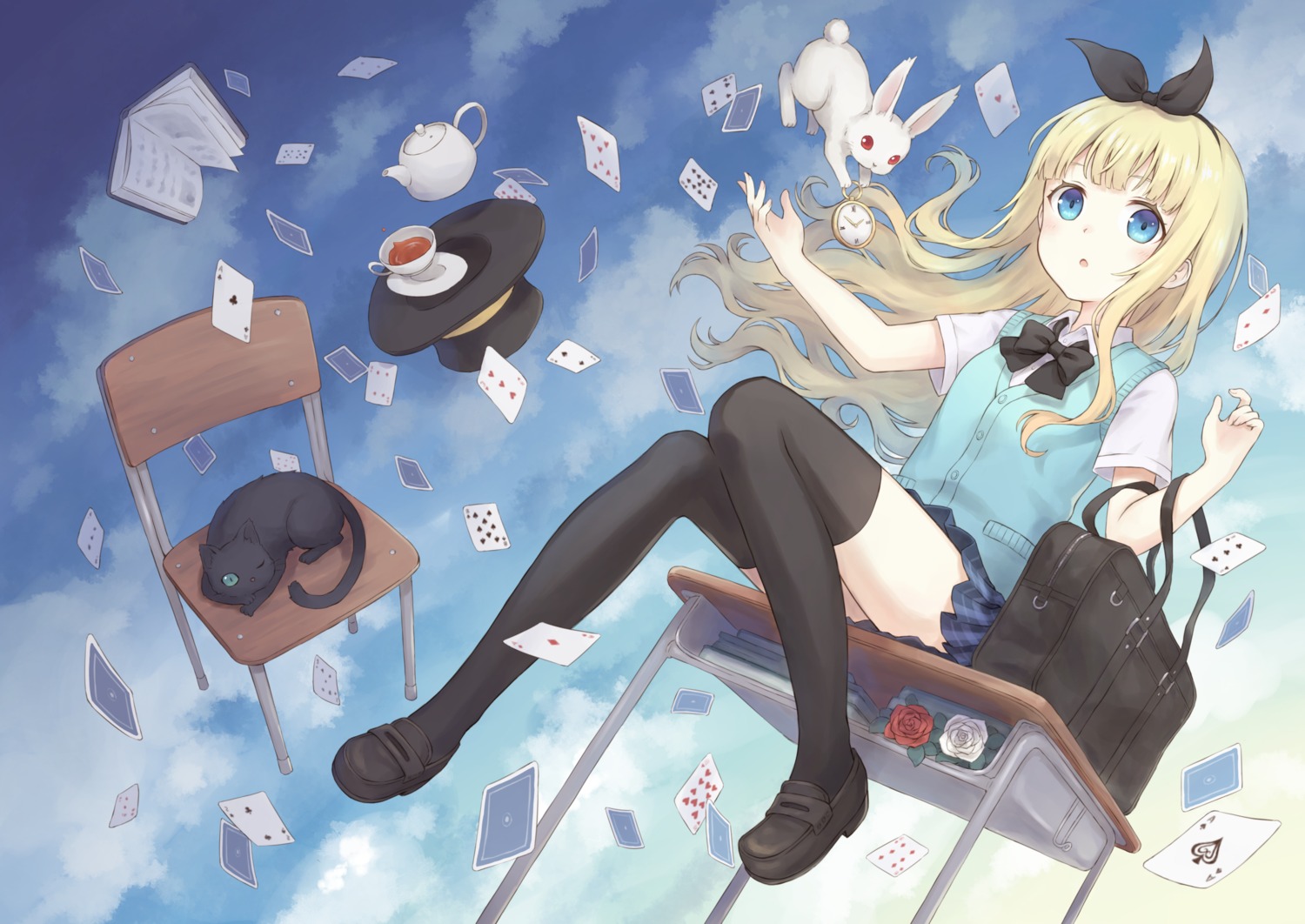 104_(artist) alice alice_in_wonderland neko seifuku sweater thighhighs