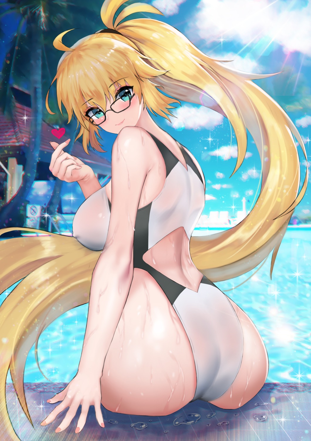 ass erect_nipples fate/grand_order jeanne_d'arc jeanne_d'arc_(fate) megane mergerri see_through swimsuits wet wet_clothes