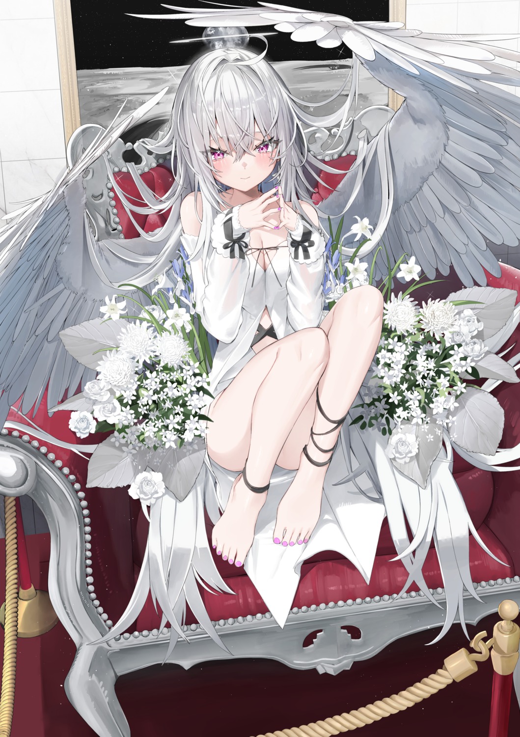 angel kamioka_chiroru see_through skirt_lift wings