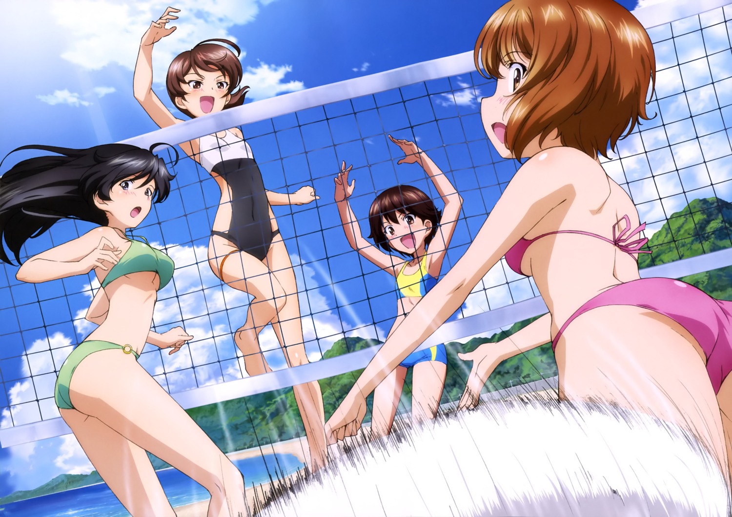 ass bikini girls_und_panzer isobe_noriko isuzu_hana kawanishi_shinobu nishizumi_miho swimsuits underboob yoshida_nobuyoshi