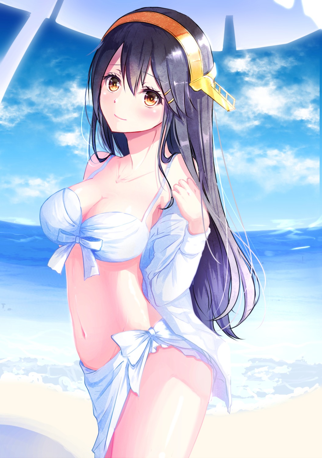 bikini_top cleavage haruna_(kancolle) kantai_collection nekomaaro open_shirt swimsuits