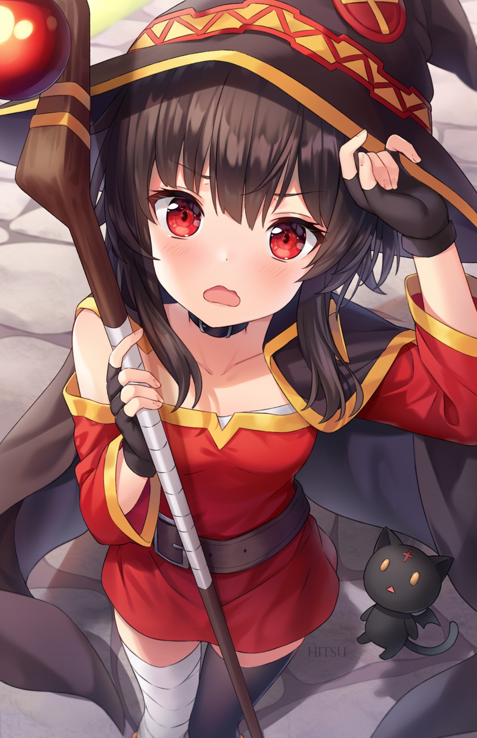 bandages chomusuke dress hitsukuya kono_subarashii_sekai_ni_shukufuku_wo! megumin neko no_bra thighhighs weapon wings witch