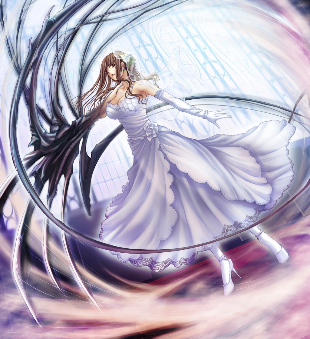 black_cyc cleavage dress extravaganza game_cg sakurai_yumemi see_through ueda_metawo wedding_dress