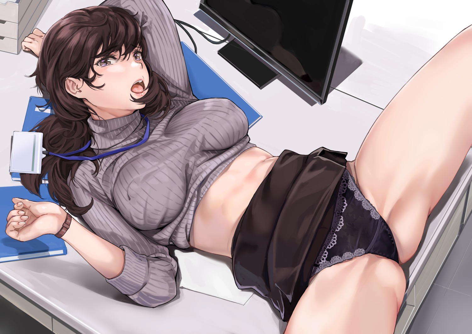 erect_nipples pantsu shirt_lift skirt_lift sweater yamaishi