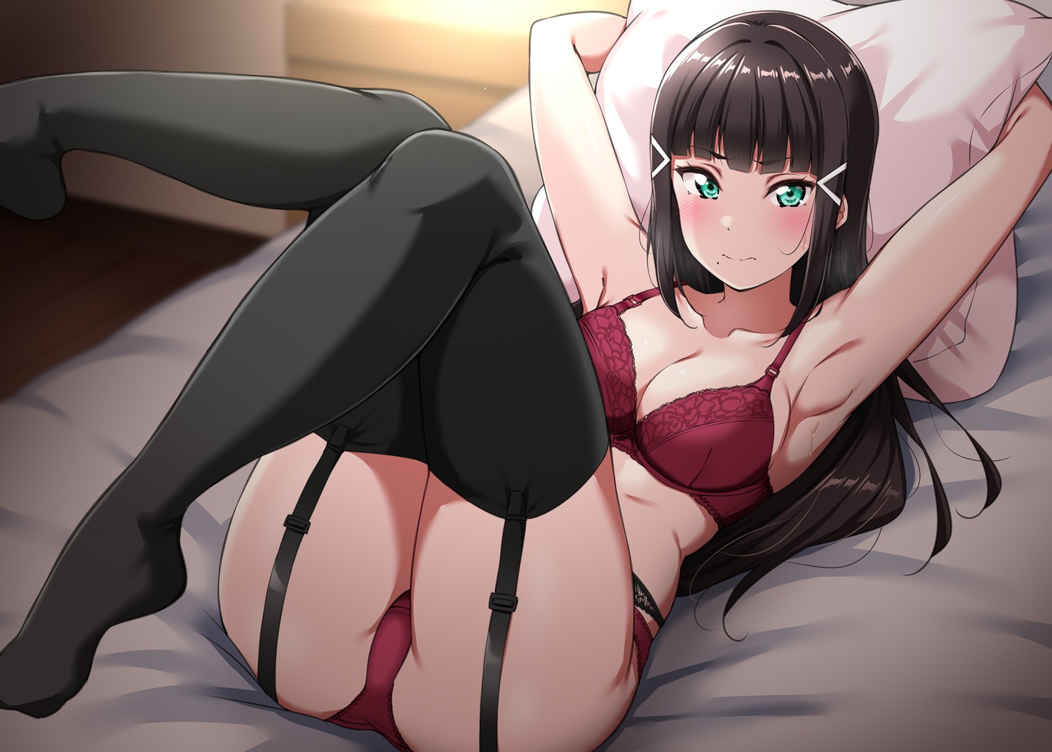 bra garter_belt kurosawa_dia lingerie love_live!_sunshine!! stockings thighhighs thong yopparai_oni