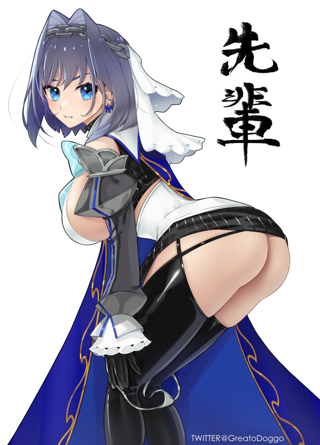 ass greatodoggo hololive hololive_english no_bra nopan ouro_kronii skirt_lift stockings thighhighs