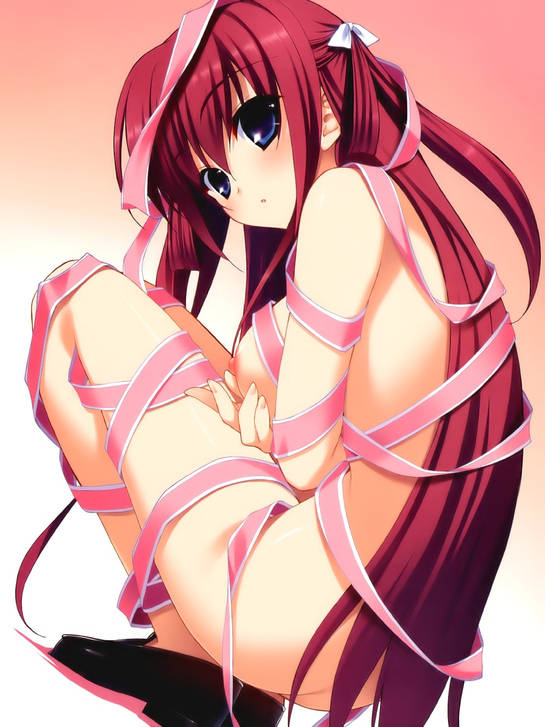 breast_hold fumio grisaia grisaia_no_kajitsu naked_ribbon nipples suou_amane