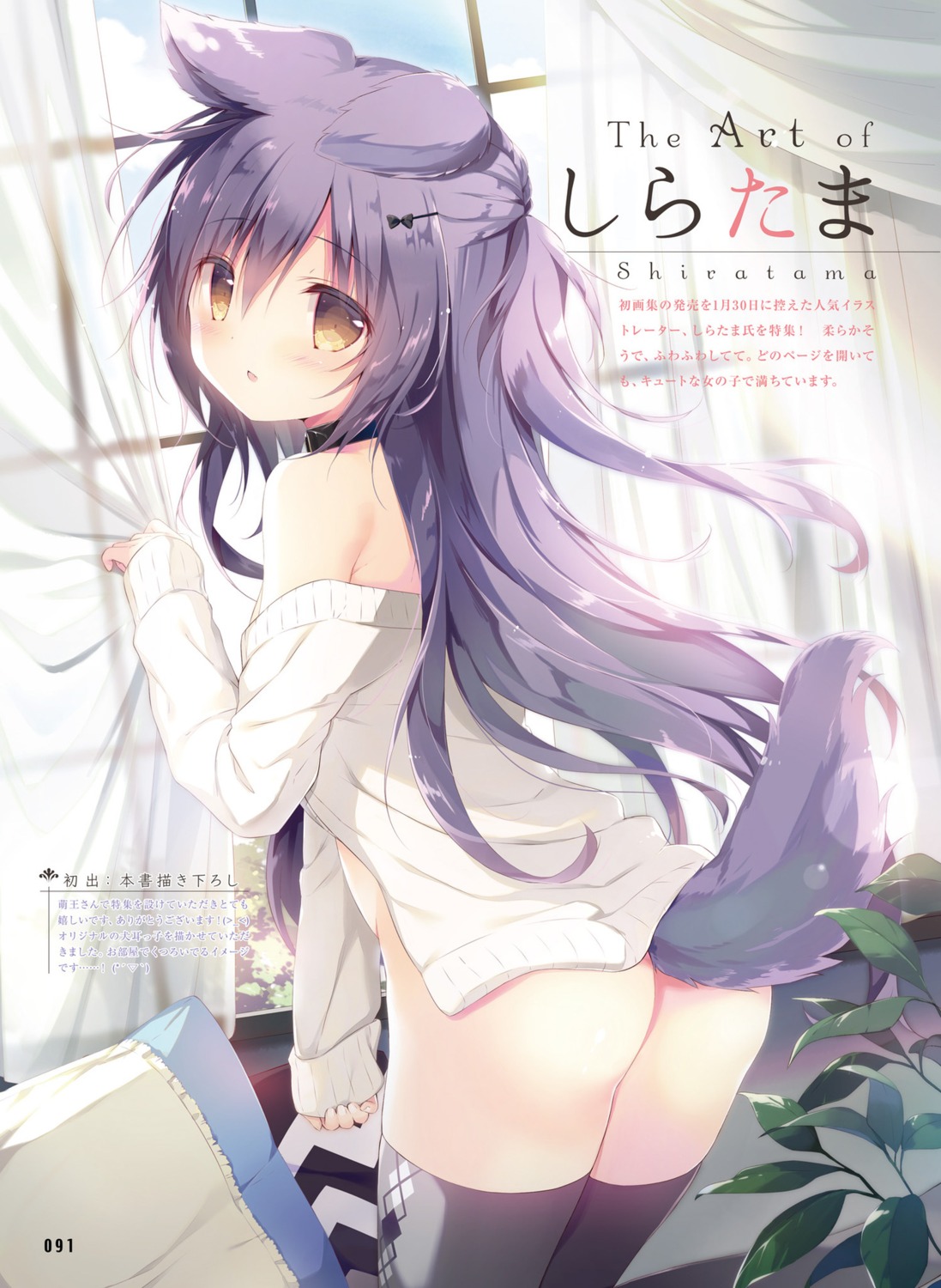 animal_ears ass bottomless kuroi_inu open_shirt shiratama sweater tail thighhighs