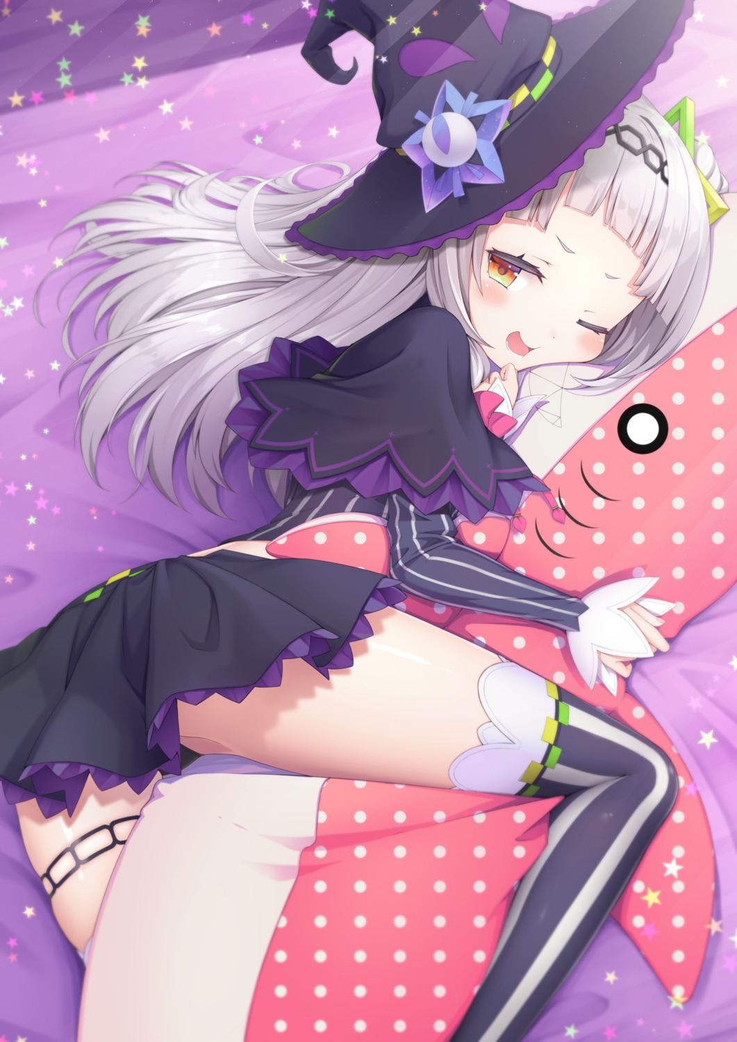 garter hololive murasaki_shion sasakura_momizi skirt_lift thighhighs witch