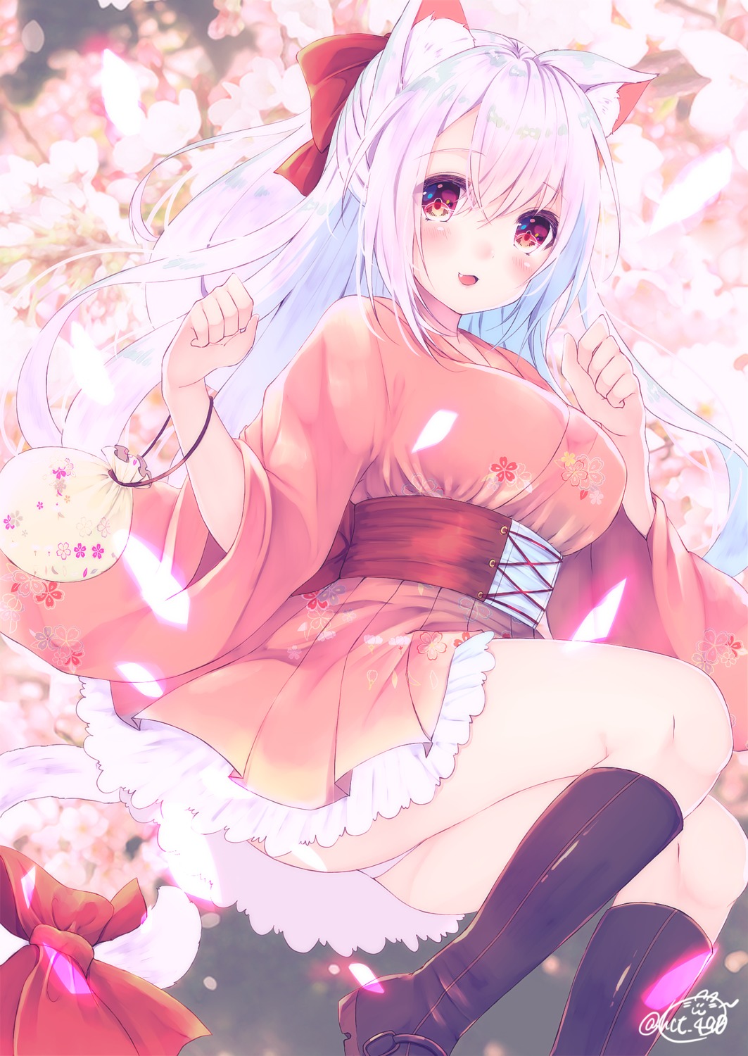 animal_ears chita_(ketchup) japanese_clothes nekomimi pantsu tail