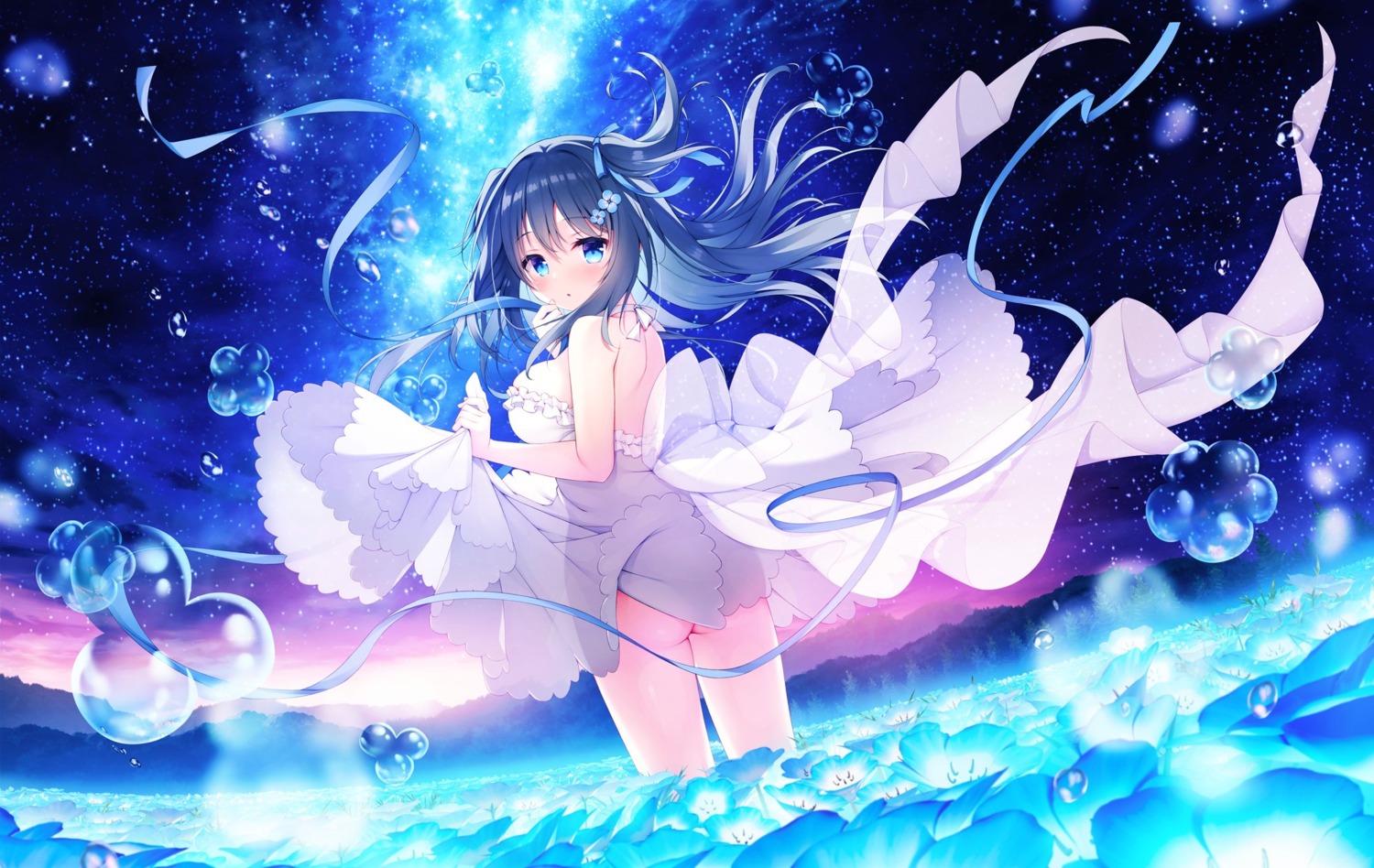 dress no_bra nopan see_through shiromochi_sakura skirt_lift