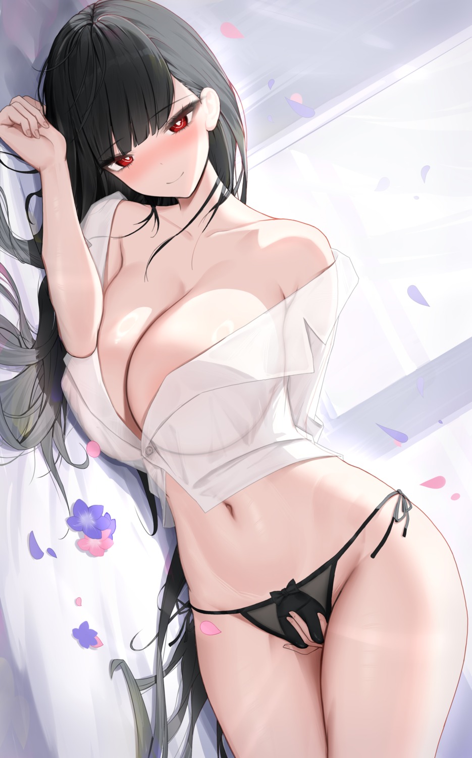 blue_archive masturbation ningri_(lianyungangwyz) no_bra open_shirt pantsu see_through string_panties tsukatsuki_rio