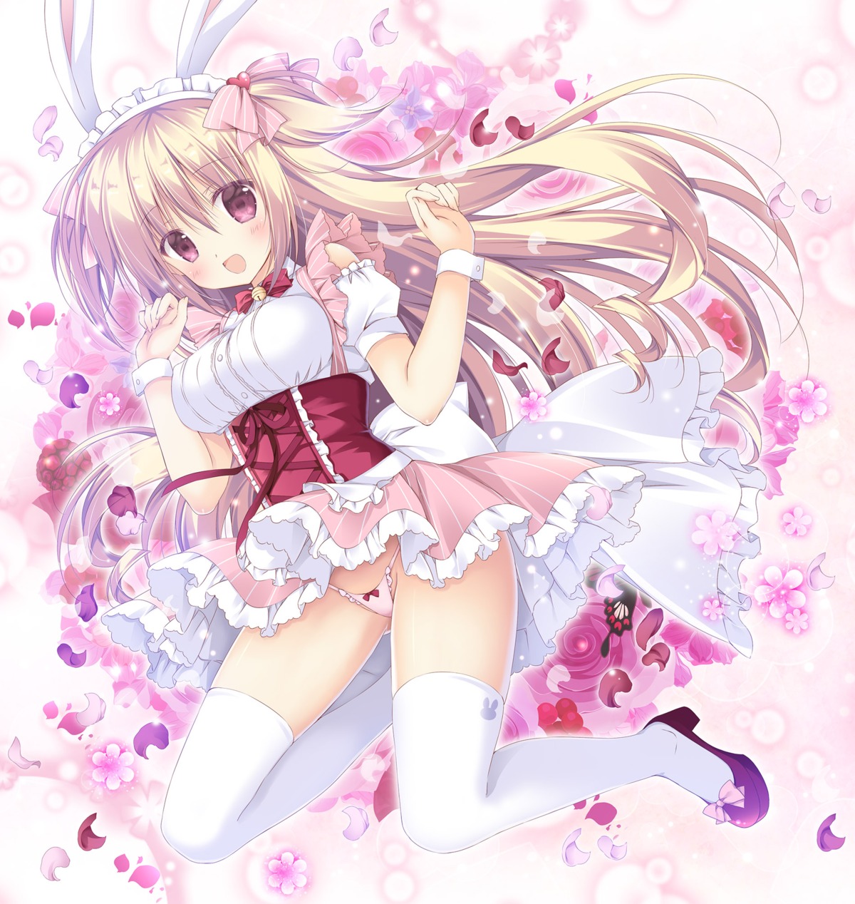 animal_ears bunny_ears heels korie_riko maid pantsu skirt_lift thighhighs