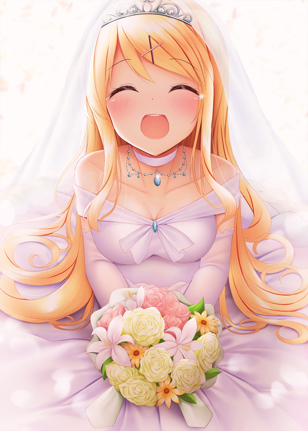 cleavage dress kin'iro_mosaic kujou_karen minato_ojitan wedding_dress