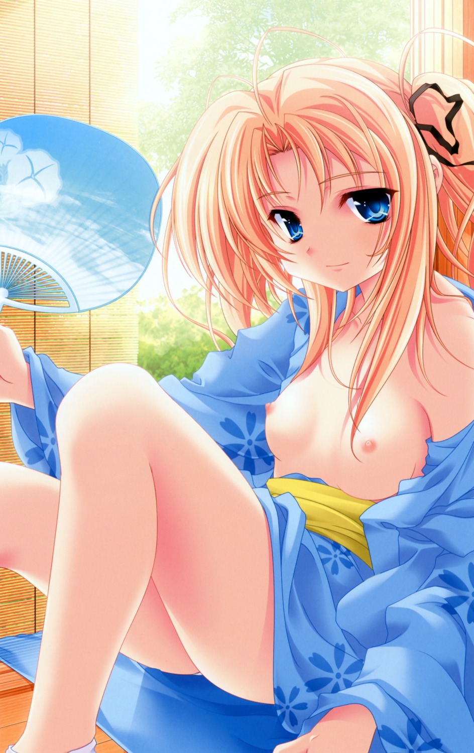 breasts kanojo-tachi_no_ryuugi kimono miyama-zero nipples no_bra open_shirt shirogane_tobari