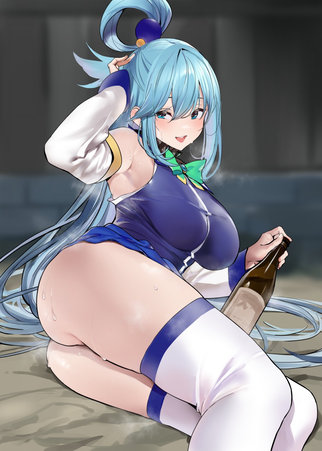 aqua_(konosuba) ass jikatarou kono_subarashii_sekai_ni_shukufuku_wo! nopan skirt_lift thighhighs