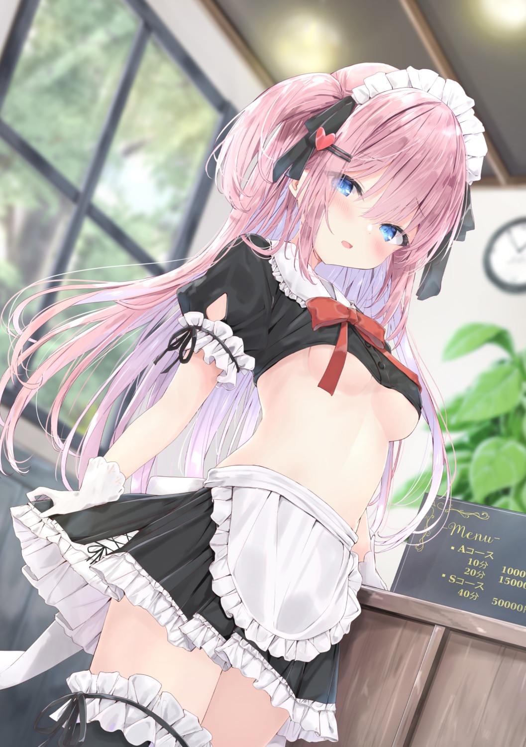 fairy_eye garter loli maid no_bra sakuraba_moeka skirt_lift thighhighs underboob