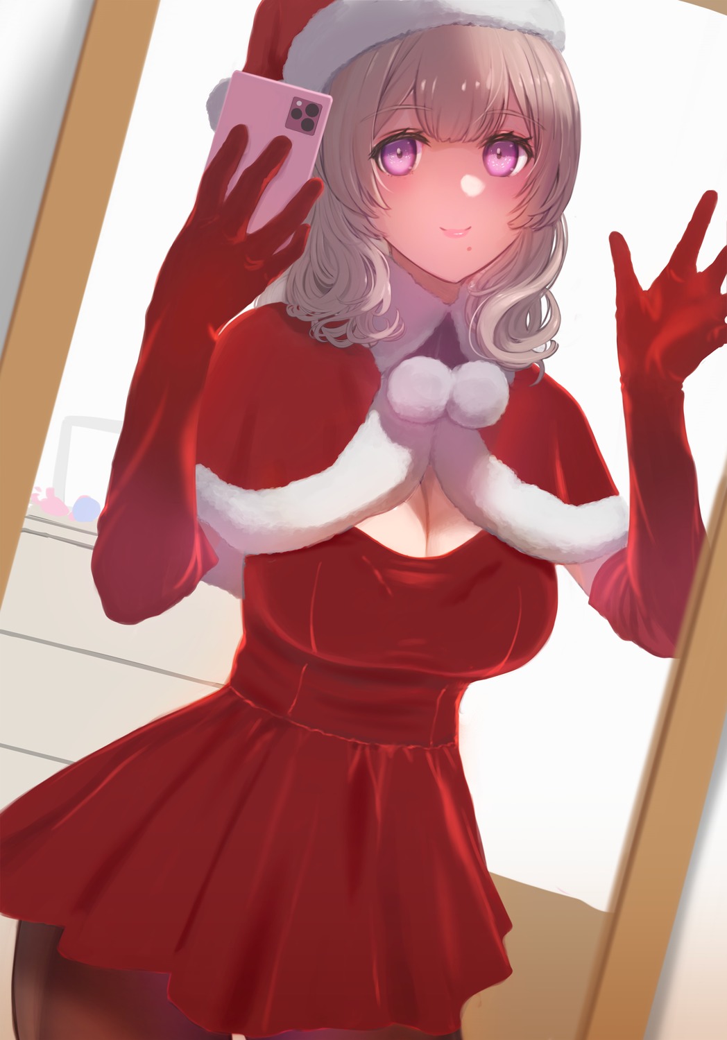 christmas cleavage dai00888 dress pantyhose selfie