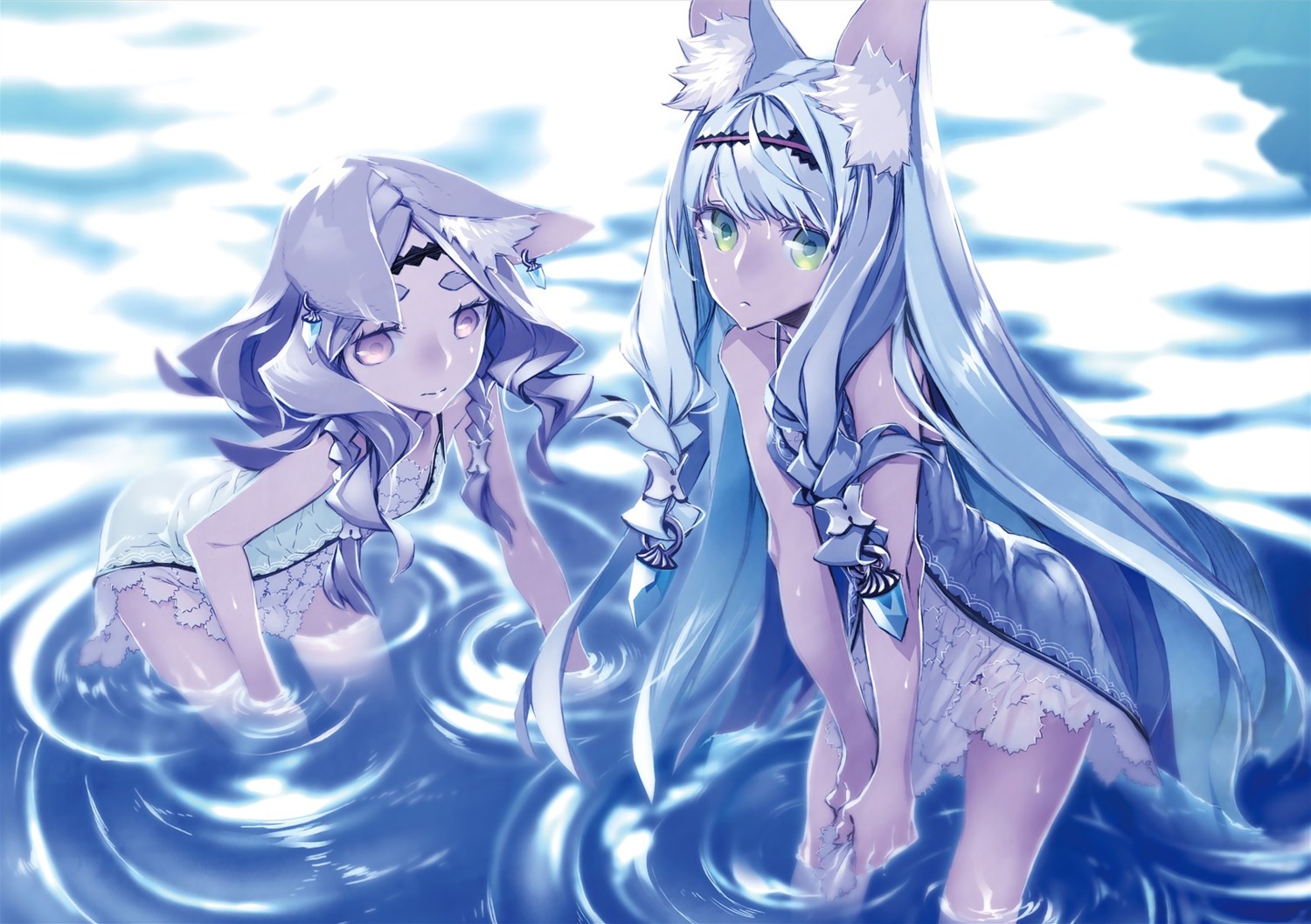 7th_dragon animal_ears dress fortuner_(7th_dragon) tagme wet wet_clothes