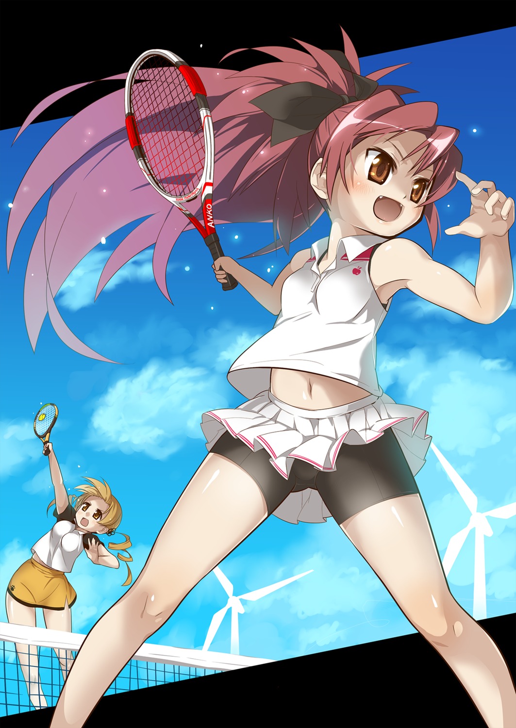 bike_shorts kuro_chairo_no_neko puella_magi_madoka_magica sakura_kyouko tennis tomoe_mami