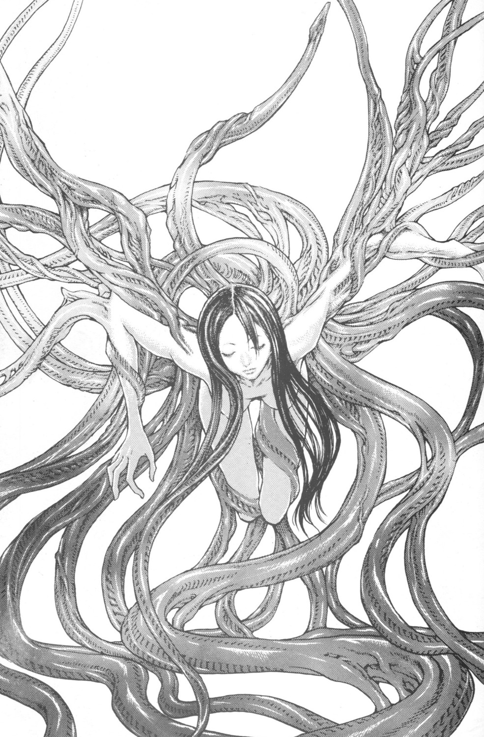 claymore monochrome monster_girl naked tentacles yagi_norihiro