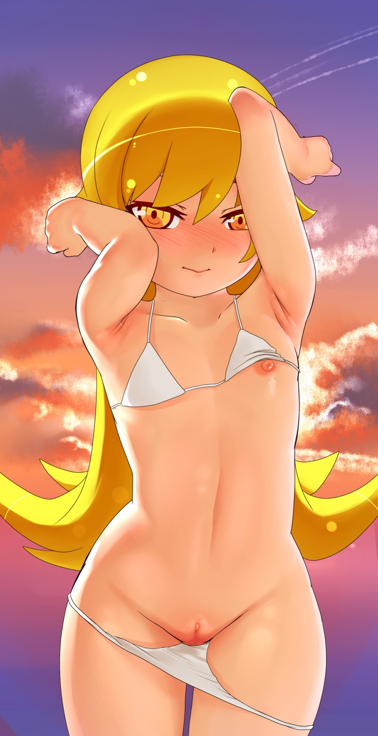 bakemonogatari bikini loli monogatari_(series) nipples note2000 oshino_shinobu panty_pull pussy swimsuits uncensored