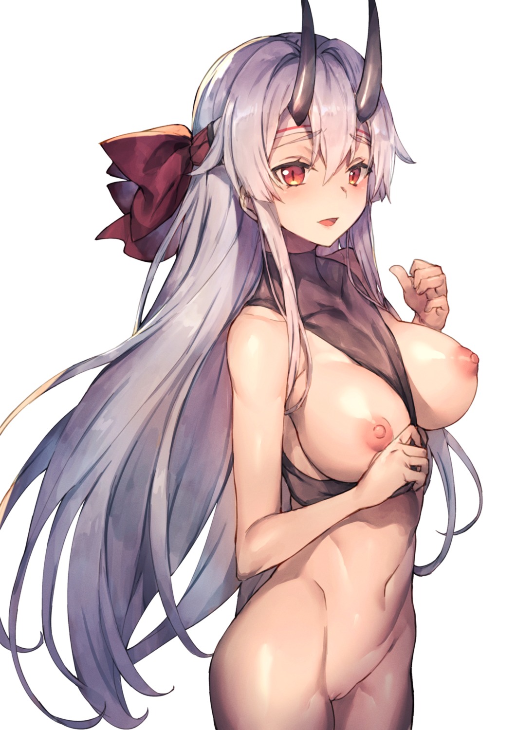 bottomless breasts fate/grand_order horns nipples no_bra pussy redcomet tomoe_gozen_(fate/grand_order)