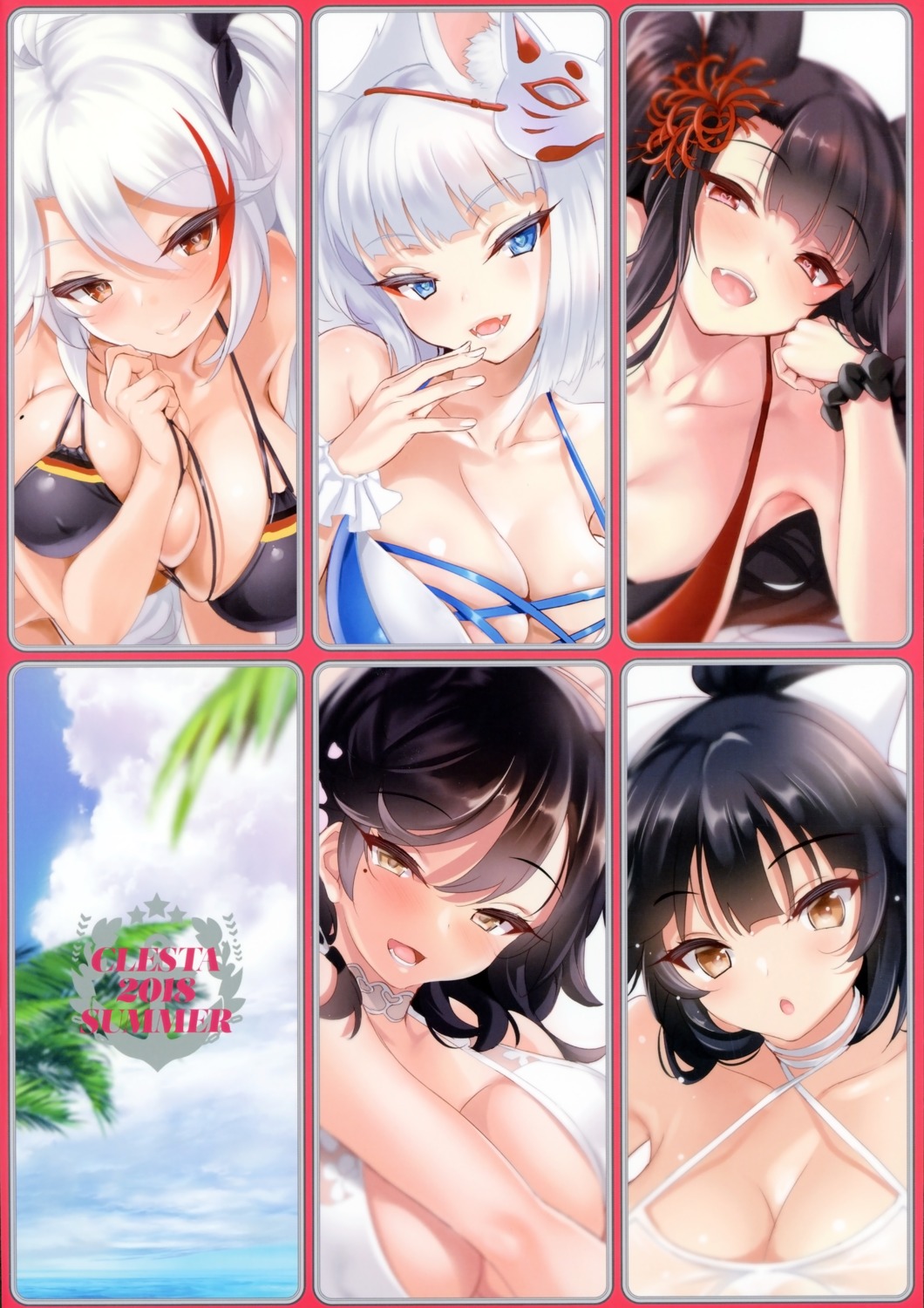 akagi_(azur_lane) atago_(azur_lane) azur_lane bikini_top breast_hold cle_masahiro cleavage clesta kaga_(azur_lane) kitsune prinz_eugen_(azur_lane) see_through swimsuits takao_(azur_lane)