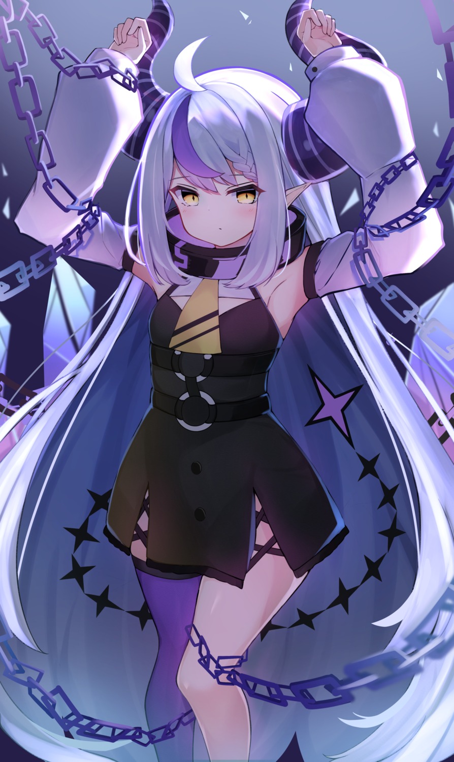 bondage dress haidollo hololive horns la+_darknesss loli pointy_ears tail thighhighs