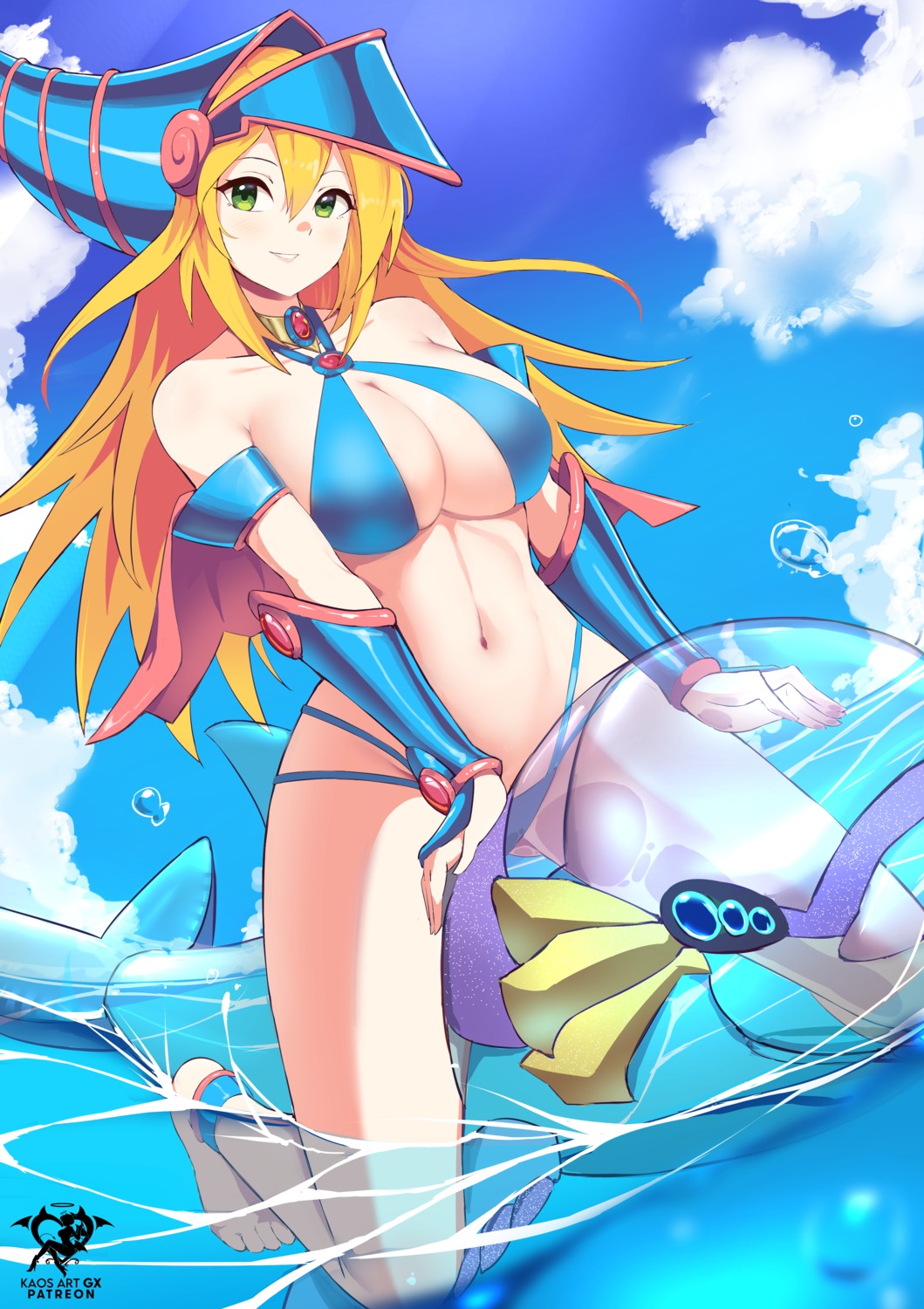 armor bikini dark_magician_girl kaos_art swimsuits wet yugioh