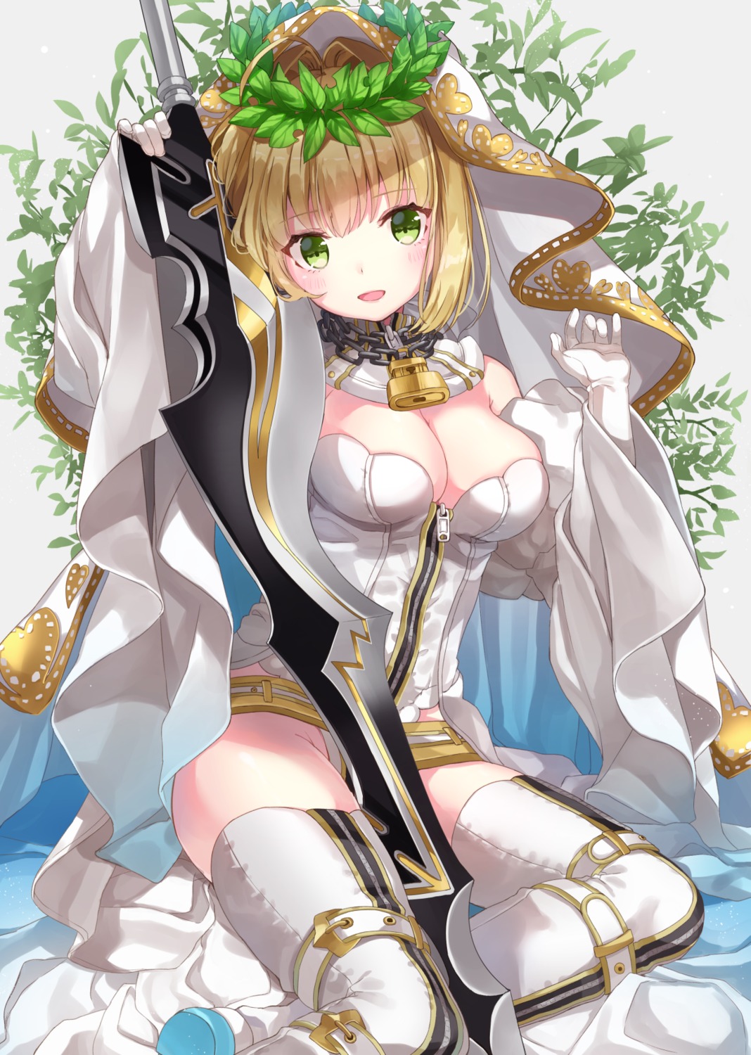 cleavage fate/extra fate/extra_ccc fate/grand_order fate/stay_night jimmy saber_bride saber_extra sword thighhighs