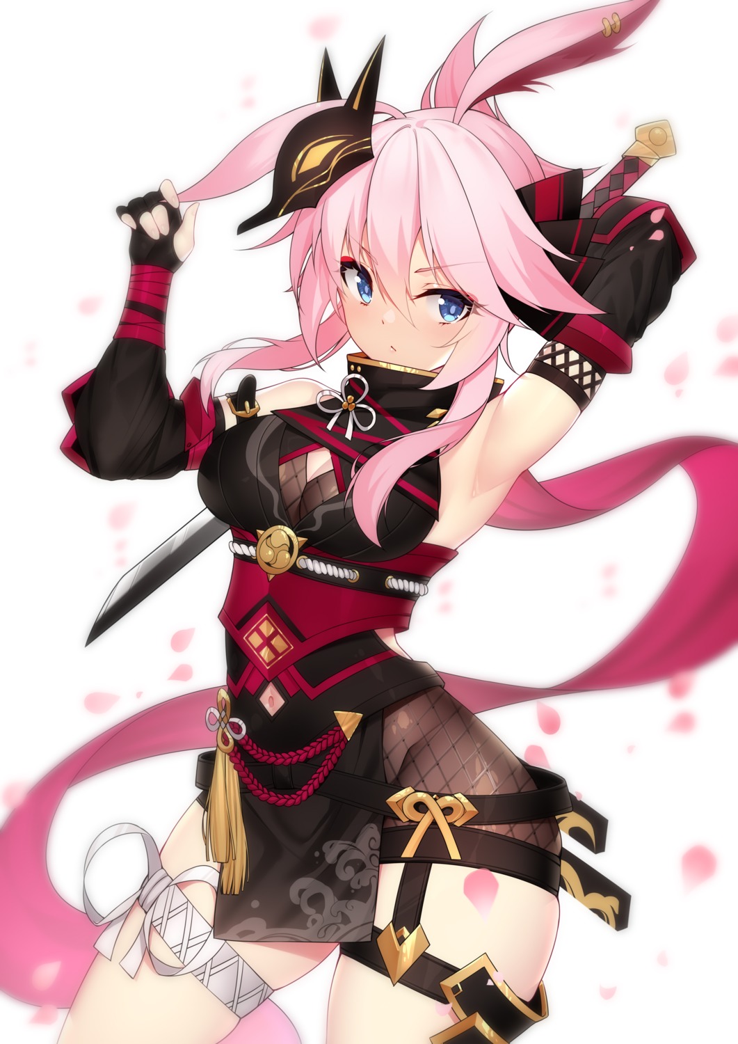 animal_ears benghuai_xueyuan bunny_ears cleavage garter honkai_impact japanese_clothes ninja sword wu_yao_jun yae_sakura_(benghuai_xueyuan)