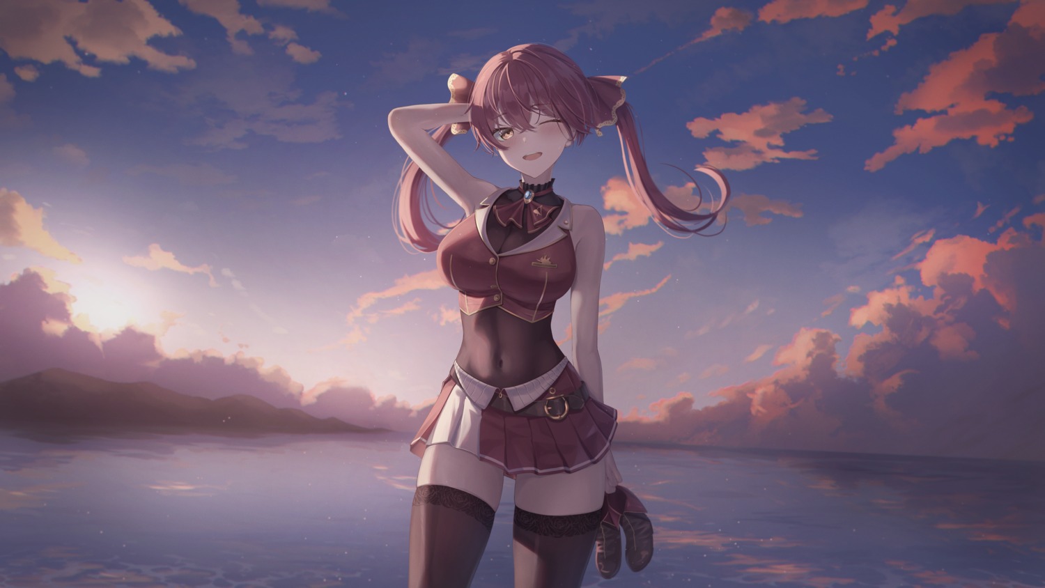 hololive houshou_marine marinesnow thighhighs uncompressed_file wallpaper