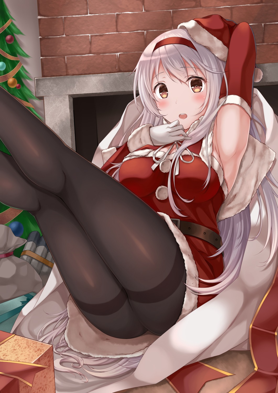 christmas cleavage dress kantai_collection pantyhose shoukaku_(kancolle) zhou_yu_(van)