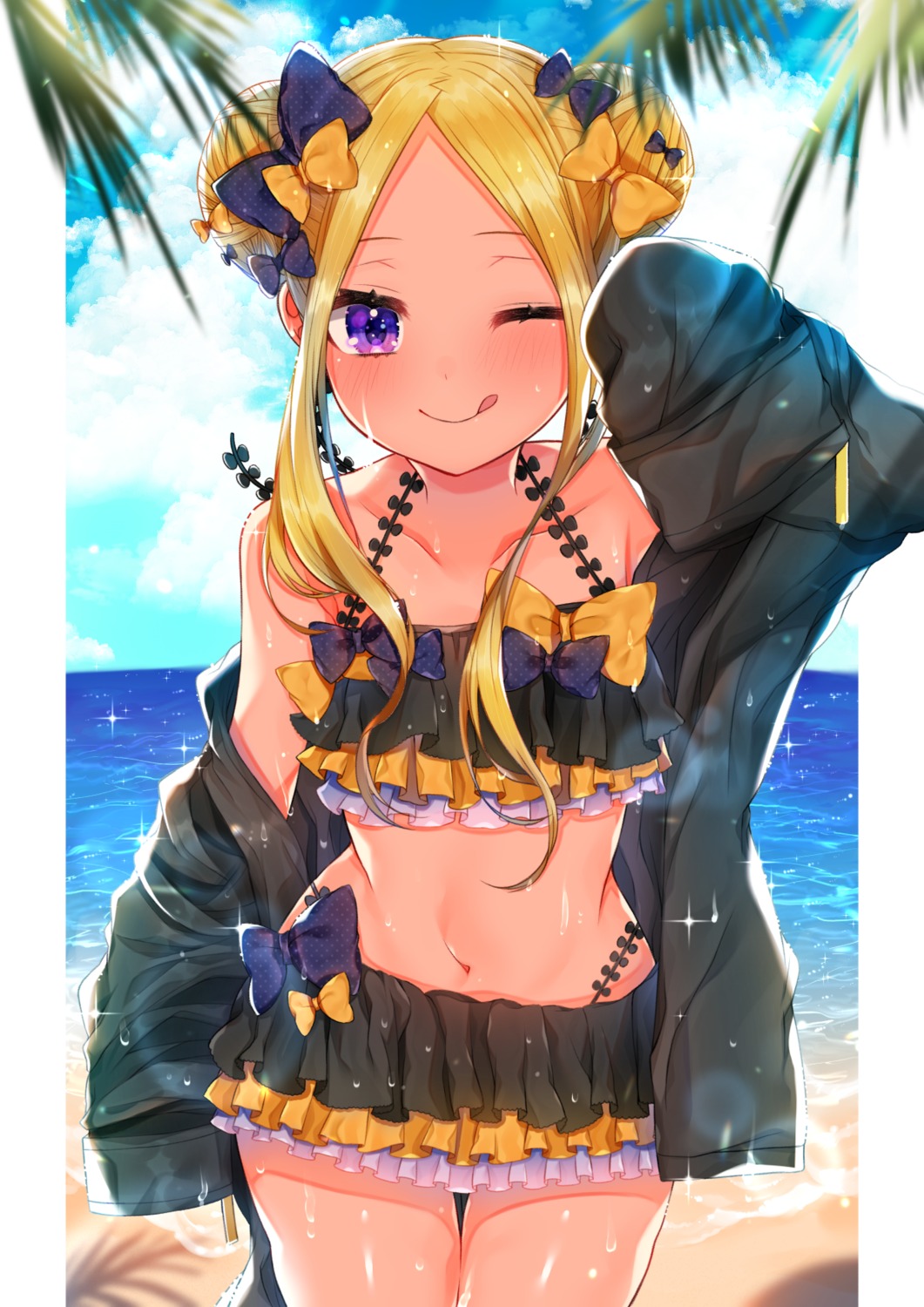 abigail_williams_(fate) akirannu bikini fate/grand_order open_shirt swimsuits wet wet_clothes