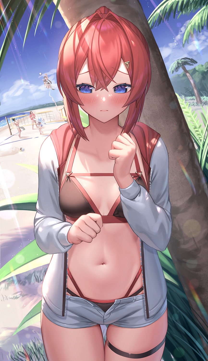 ange_katrina belmond_banderas bikini cleavage garter inui_toko lize_helesta nijisanji nijisanji_seeds open_shirt suraimu_(suraimuraimu) swimsuits