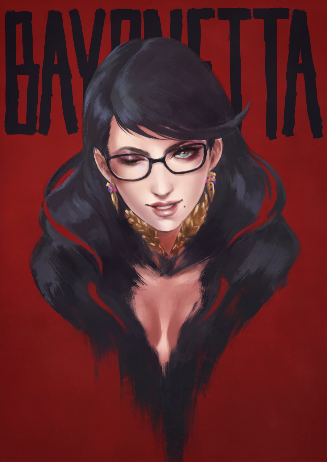 bayonetta bayonetta_(character) cleavage megane monori_rogue no_bra