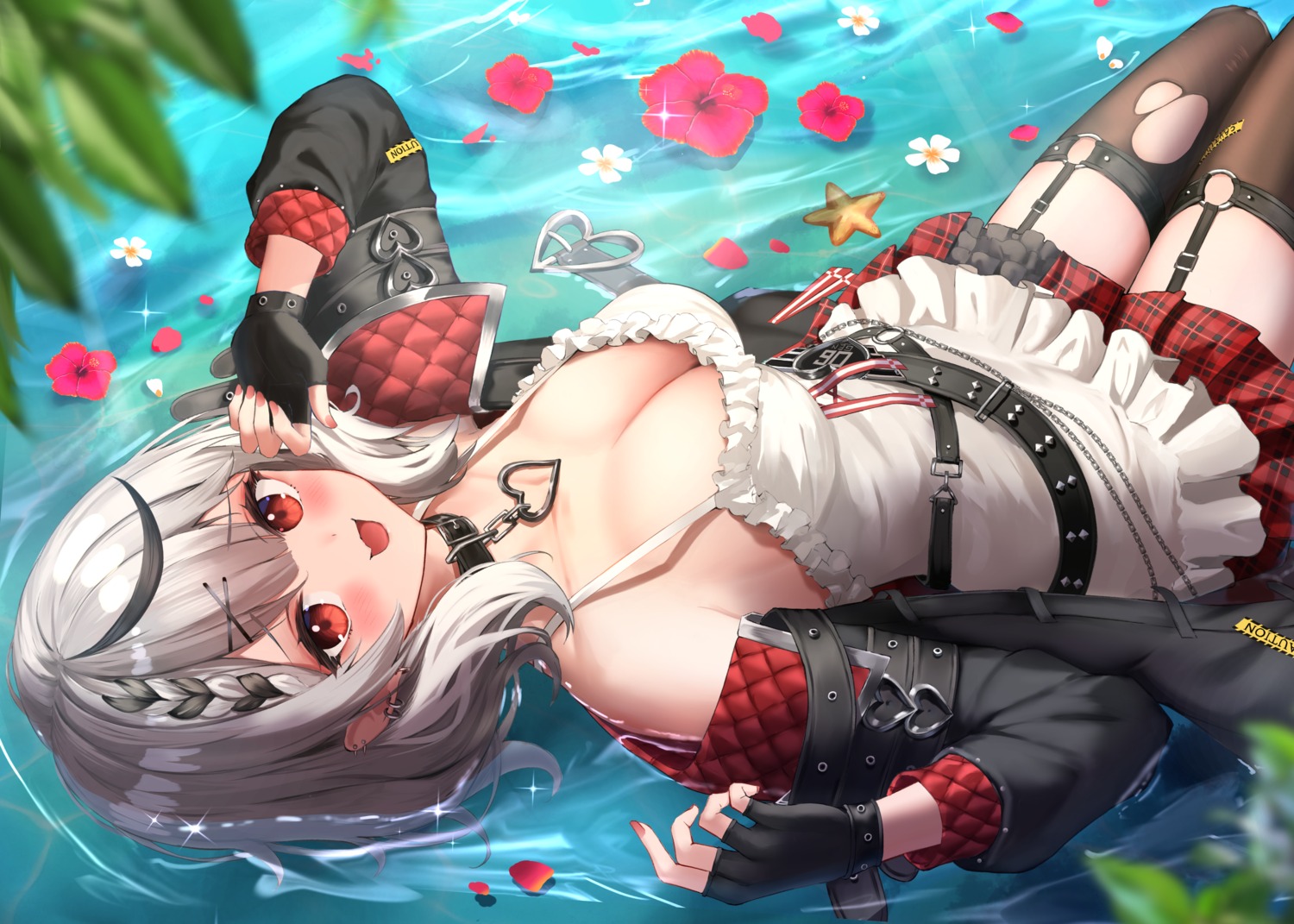 hololive no_bra sakamata_chloe stockings suiran_(liquiddoes) thighhighs wet