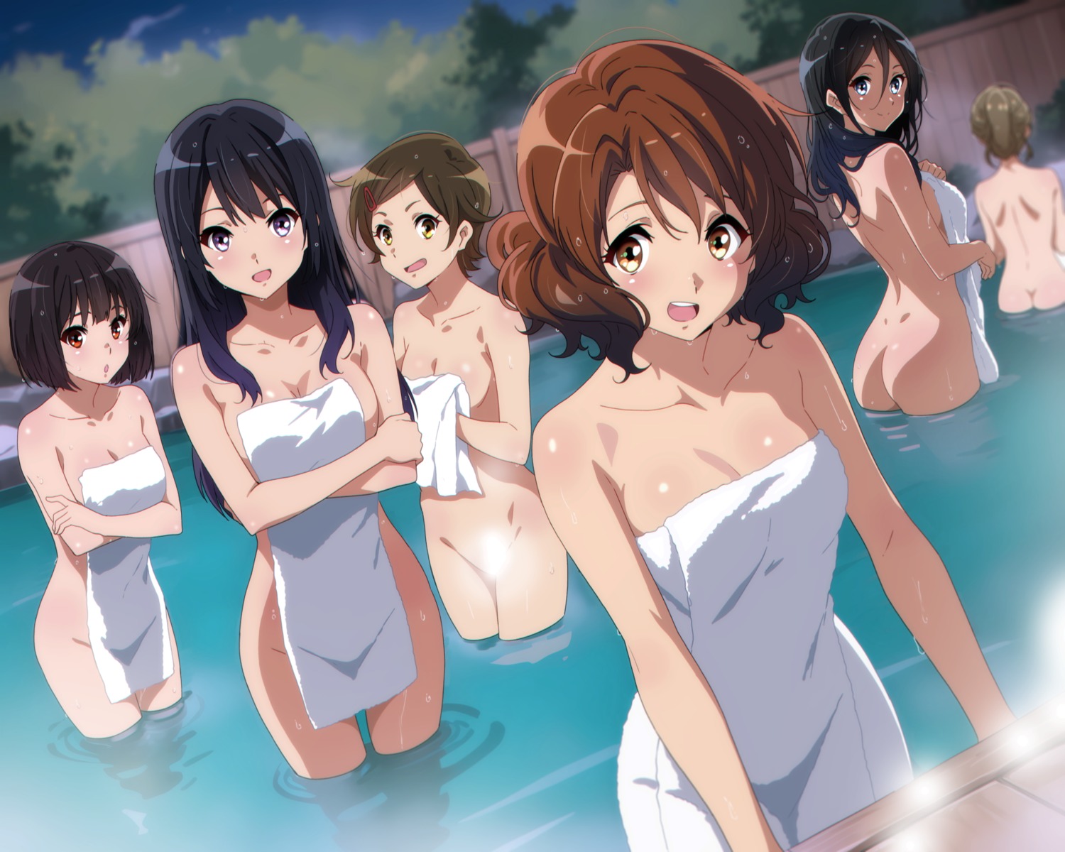 ass breast_hold censored hibike!_euphonium hisaishi_kanade katou_hazuki_(hibike!_euphonium) kousaka_reina naked onsen oumae_kumiko sbel02 tanaka_asuka towel wet