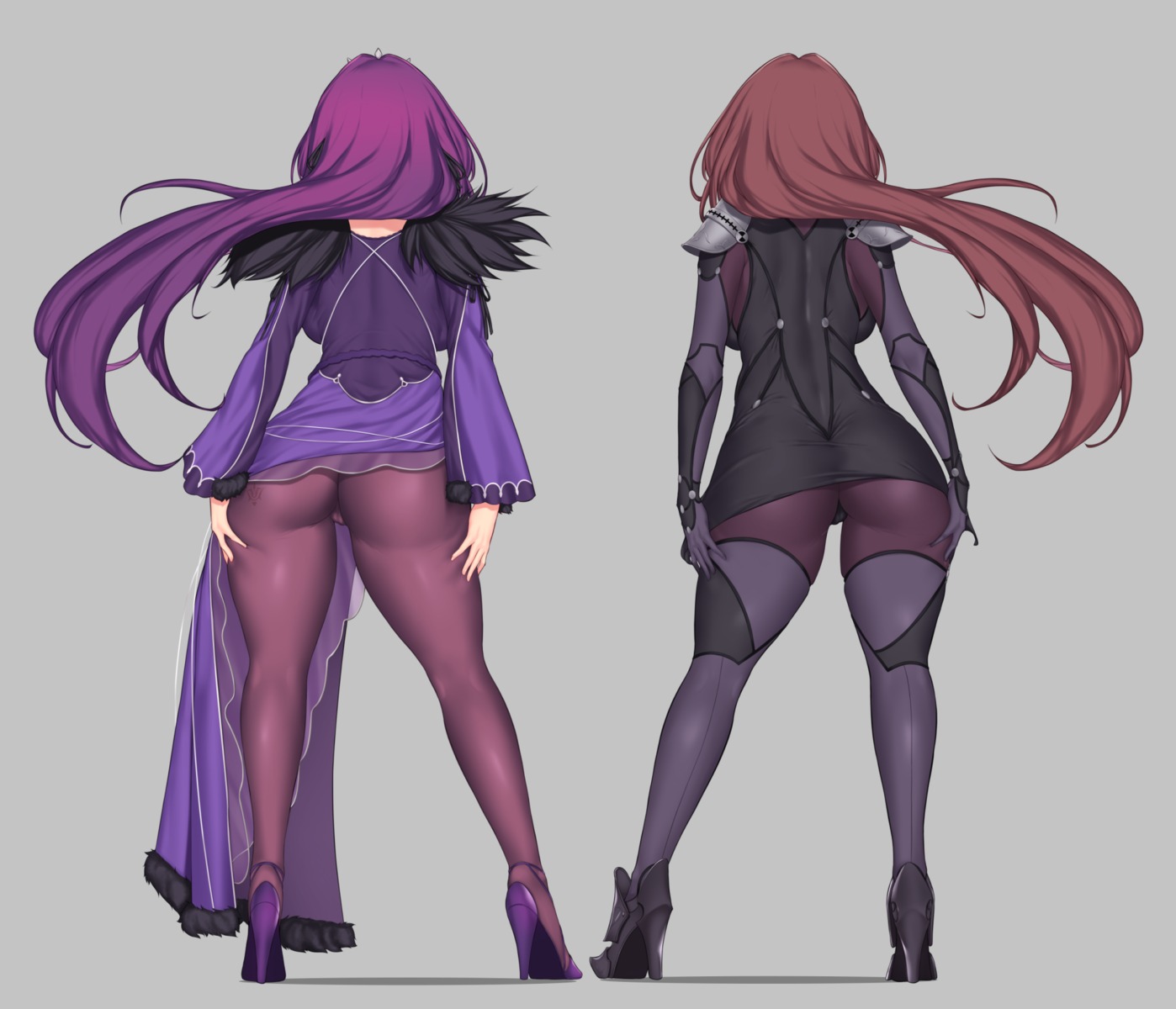armor ass aster_crowley bodysuit cameltoe dress fate/grand_order heels pantyhose scathach_(fate/grand_order) scathach_skadi skirt_lift